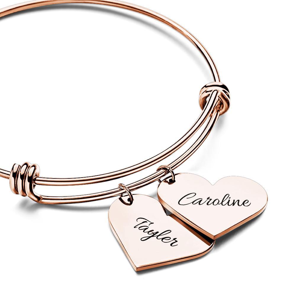 Braccialetti Con Ciondoli A Cuore Personalizzati, Regali Per Il Suo Nome, Braccialetti Rigidi Per Donne, Gioielli Fatti A Mano, Bracciale Inciso Per La Mamma - soufeelit