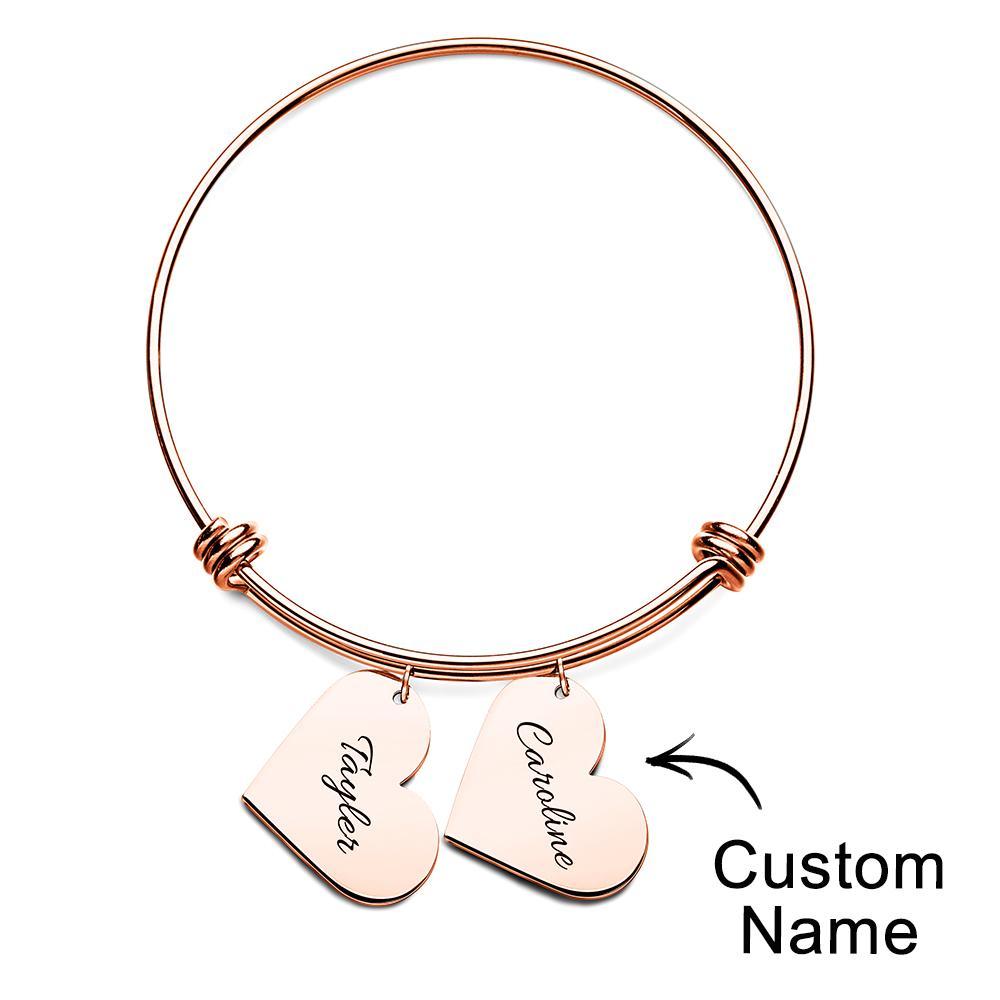 Braccialetti Con Ciondoli A Cuore Personalizzati, Regali Per Il Suo Nome, Braccialetti Rigidi Per Donne, Gioielli Fatti A Mano, Bracciale Inciso Per La Mamma - soufeelit