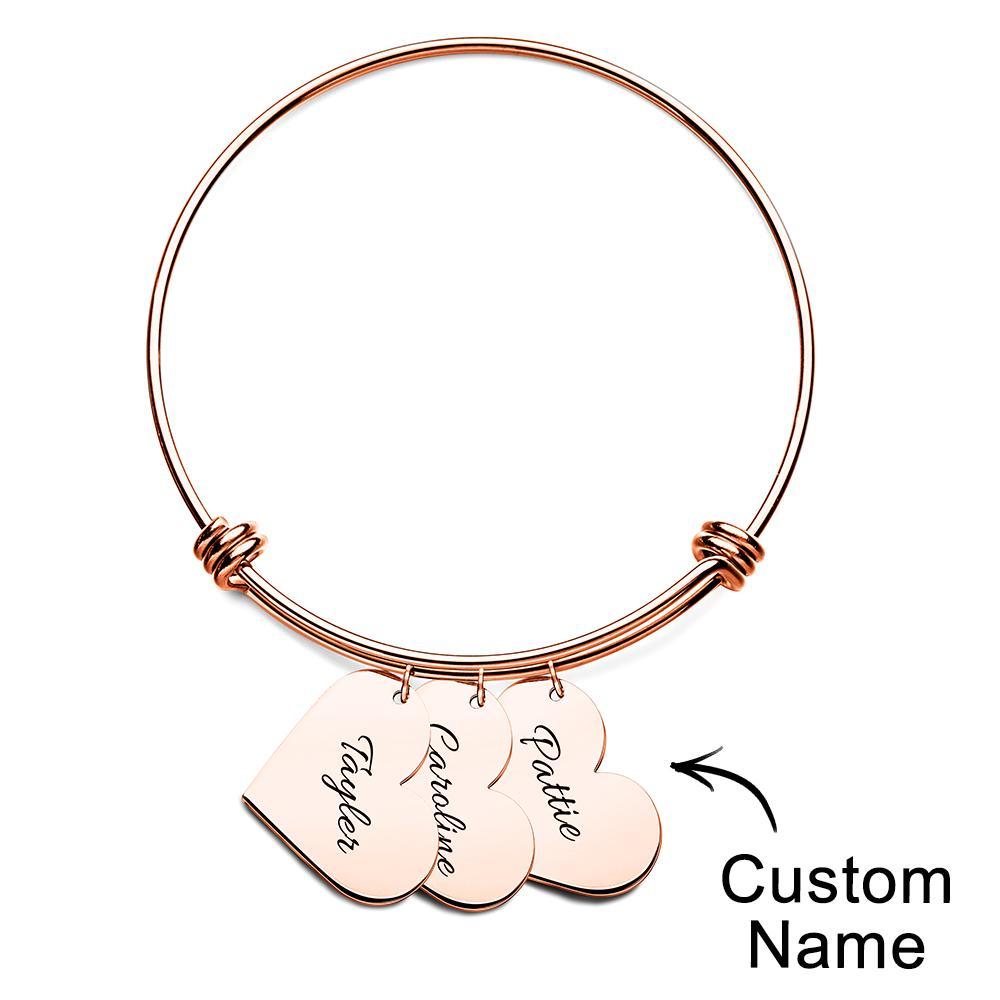 Braccialetti Con Ciondoli A Cuore Personalizzati, Regali Per Il Suo Nome, Braccialetti Rigidi Per Donne, Gioielli Fatti A Mano, Bracciale Inciso Per La Mamma - soufeelit