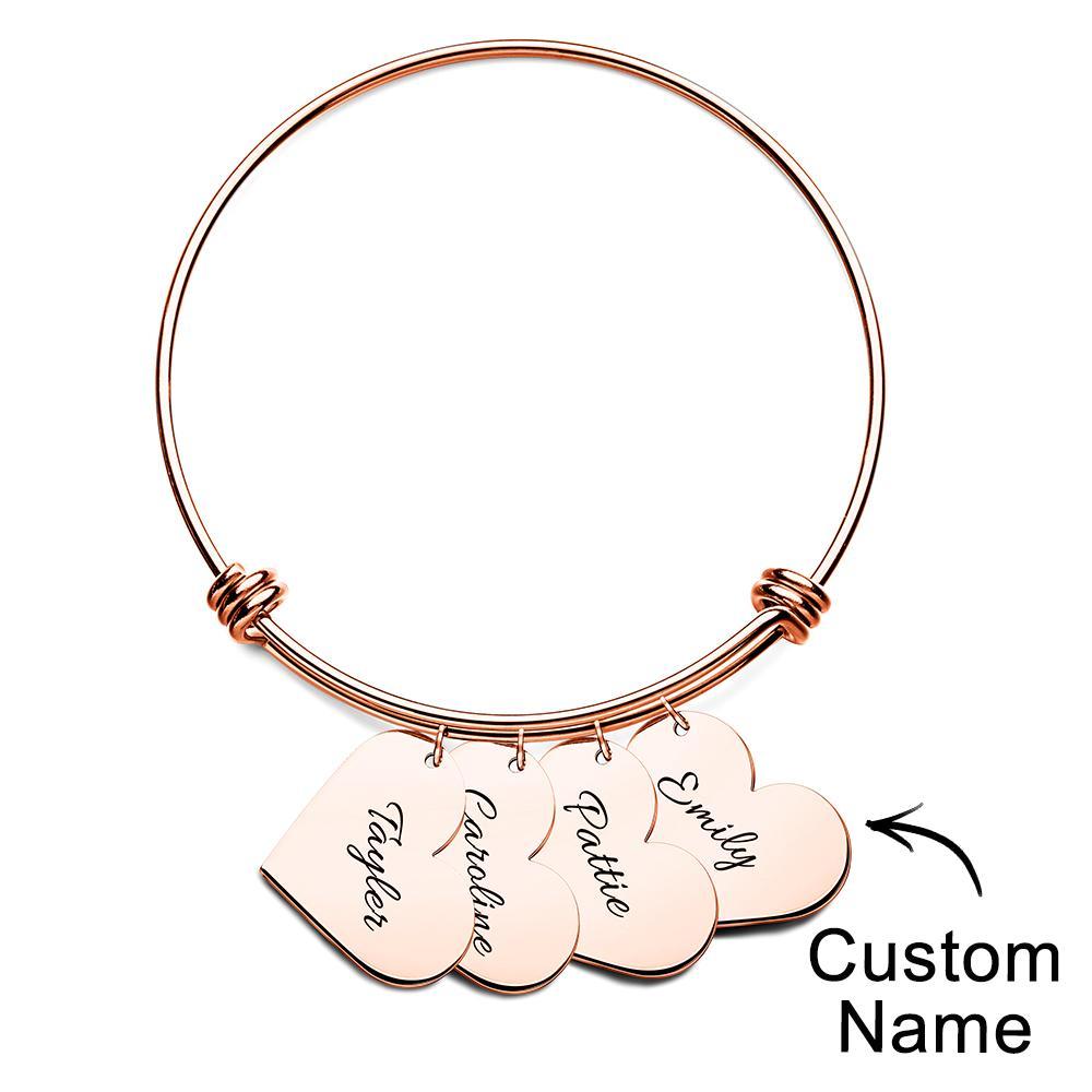 Braccialetti Con Ciondoli A Cuore Personalizzati, Regali Per Il Suo Nome, Braccialetti Rigidi Per Donne, Gioielli Fatti A Mano, Bracciale Inciso Per La Mamma - soufeelit