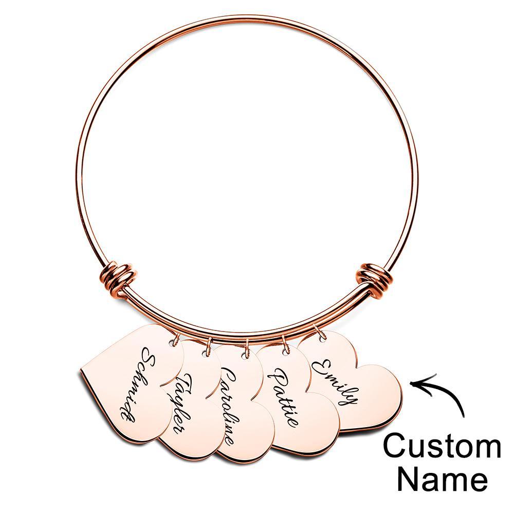 Braccialetti Con Ciondoli A Cuore Personalizzati, Regali Per Il Suo Nome, Braccialetti Rigidi Per Donne, Gioielli Fatti A Mano, Bracciale Inciso Per La Mamma - soufeelit