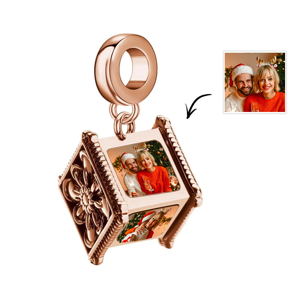 Ciondolo Con Foto Che Contiene 4 Immagini Personalizzate Su Quattro Lati Con Perline E Bracciale Con Catena A Forma Di Serpente, Regalo Ideale Per Natale - soufeelit