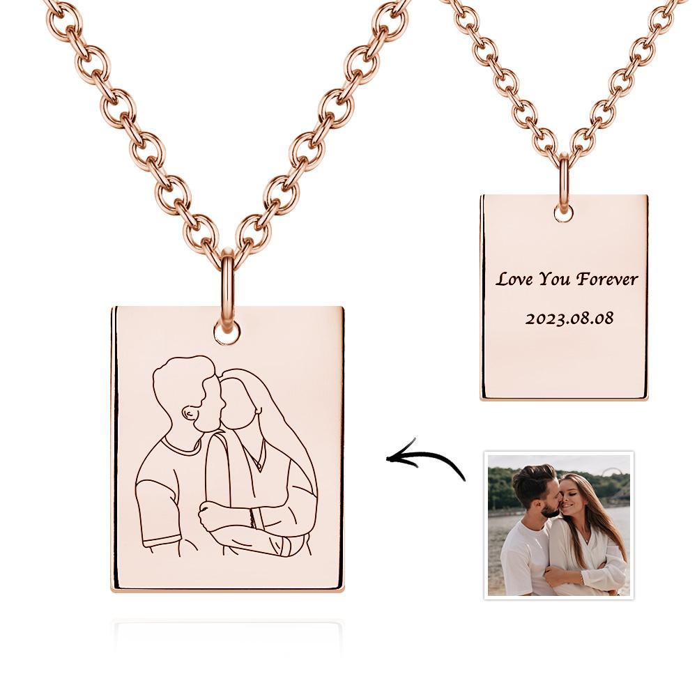 Collana Con Foto Personalizzata Incisa A Forma Di Rettangolo Per Commemorare I Regali Per Le Donne - soufeelit