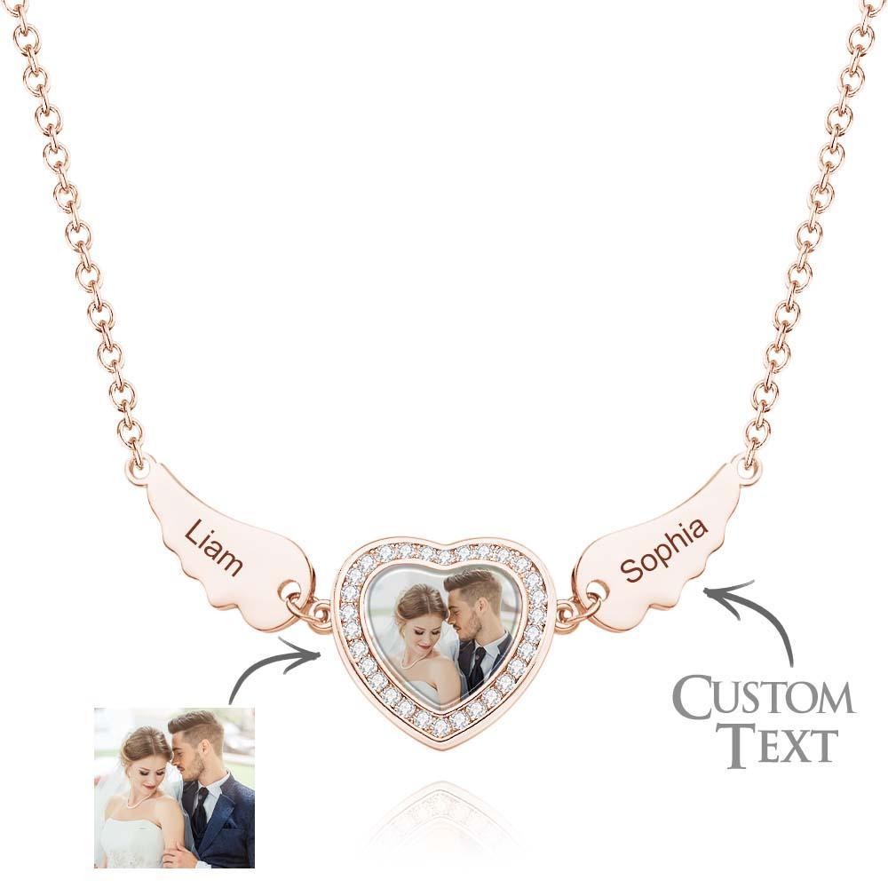 Collana Con Foto Personalizzate Con Ali D'angelo, Decorazione Con Zirconi, Collana Con Ciondolo A Cuore, Regali Per Lei - soufeelit