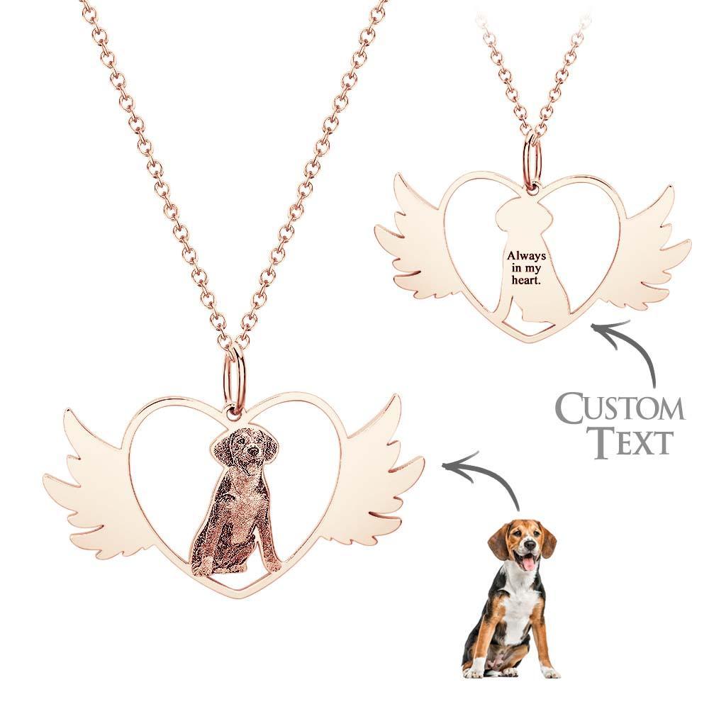 Collana Con Foto Personalizzata Incisa Angelo Animale Domestico Ricorda Regalo - soufeelit