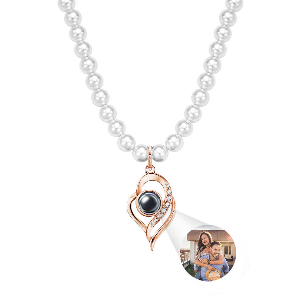 Collana Con Proiezione Personalizzata, Regalo Con Perle A Doppio Cuore Per Lei - soufeelit