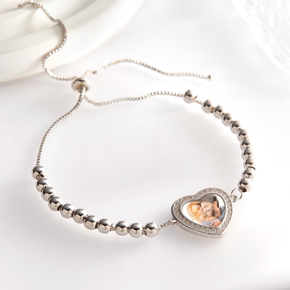 Bracciale Con Foto Personalizzato Perline Personalizzate Ciondolo Con Zirconi A Forma Di Cuore Bracciale Regolabile Regali Per Le Donne - soufeelit