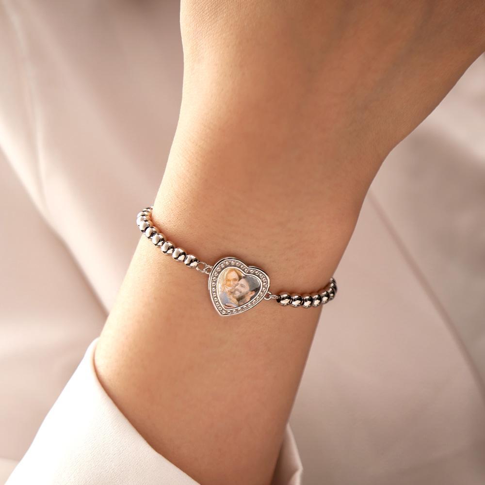 Bracciale Con Foto Personalizzato Perline Personalizzate Ciondolo Con Zirconi A Forma Di Cuore Bracciale Regolabile Regali Per Le Donne - soufeelit