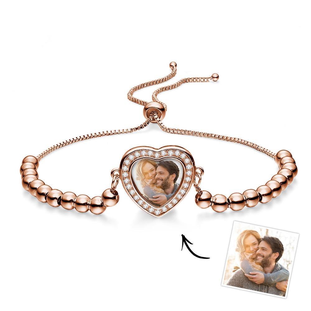 Bracciale Con Foto Personalizzato Perline Personalizzate Ciondolo Con Zirconi A Forma Di Cuore Bracciale Regolabile Regali Per Le Donne - soufeelit