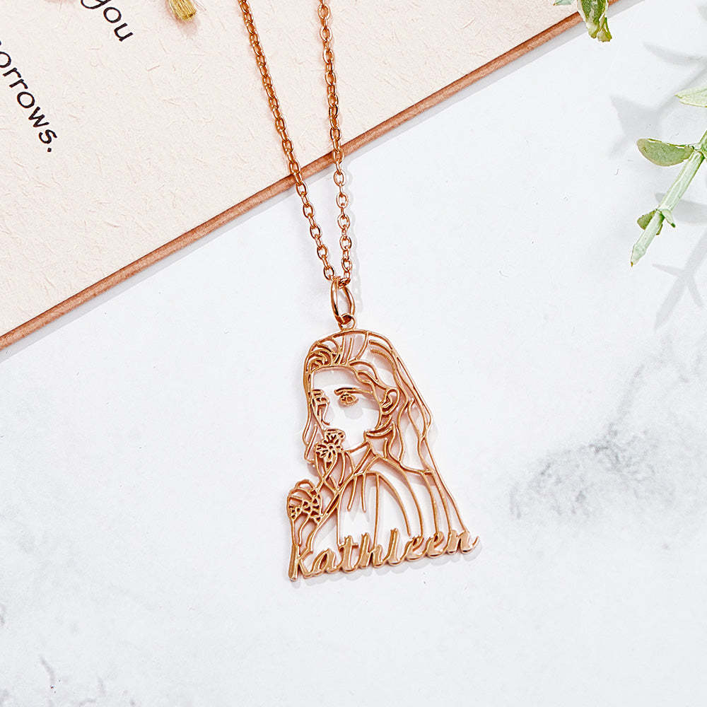 Collana Con Disegno Artistico Con Linea Di Ritratto Personalizzata Con Nome Per Lei - soufeelit