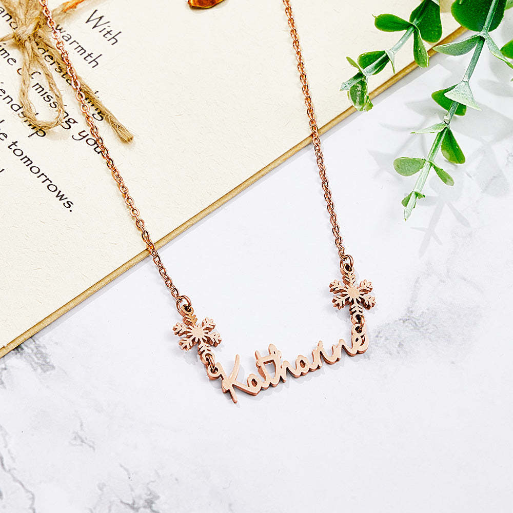 Collana Con Fiocco Di Neve Con Nome Personalizzato, Collana Con Incisione, Regalo Di Natale - soufeelit