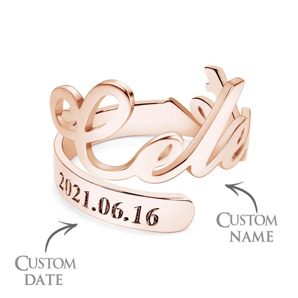 Anello Aperto Regolabile Con Nome Inciso A Spirale Minimalista, Anello Commemorativo Con Testo Personalizzato - soufeelit