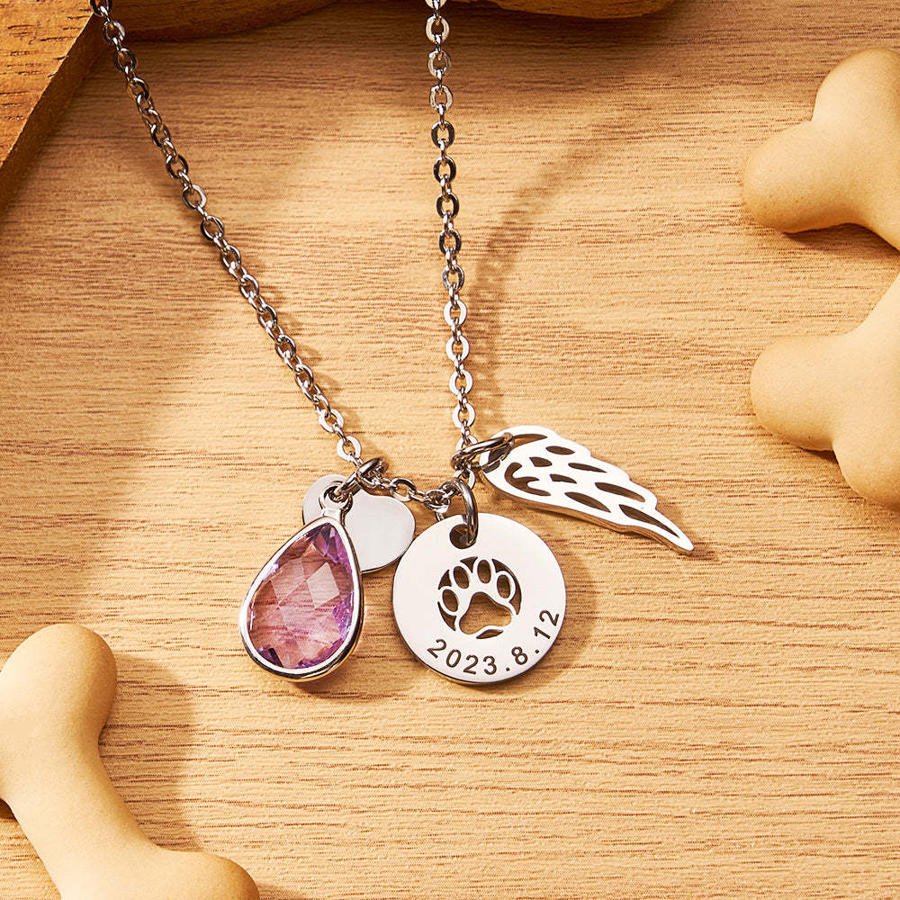 Collana Con Pietra Portafortuna Incisa Personalizzata, Regalo Commemorativo Per Gli Amanti Degli Animali Domestici - soufeelit