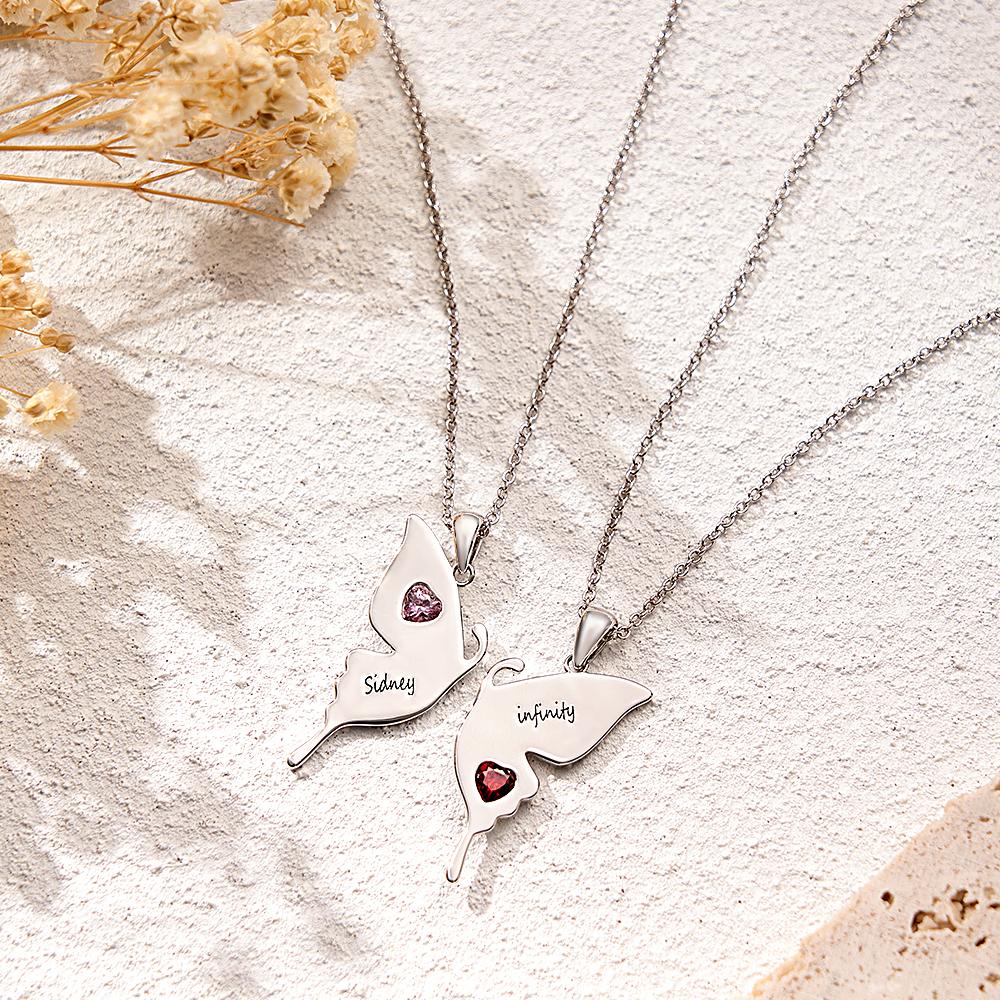 Collana Con Farfalla Incisa Personalizzata Con Doppie Catene Di Pietre Portafortuna A Cuore, Regali Creativi Per Le Sorelle - soufeelit