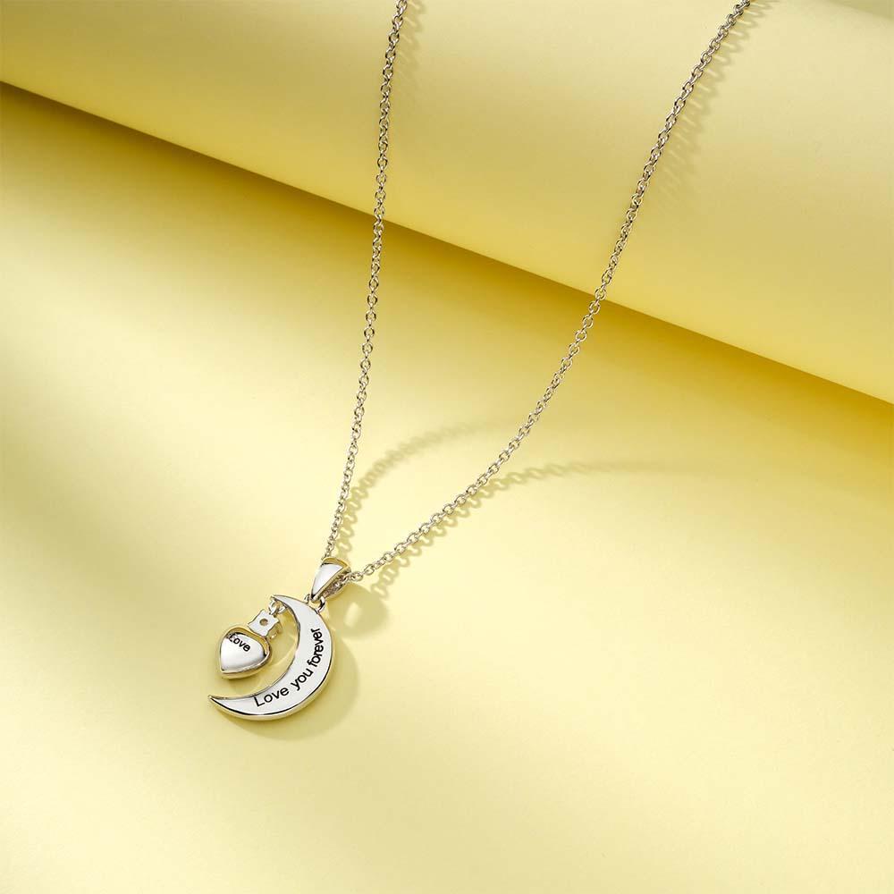 Collana Con Luna In Zirconi Incisa Con Ciondolo In Pietra Portafortuna A Forma Di Cuore, Regali Per Lei - soufeelit