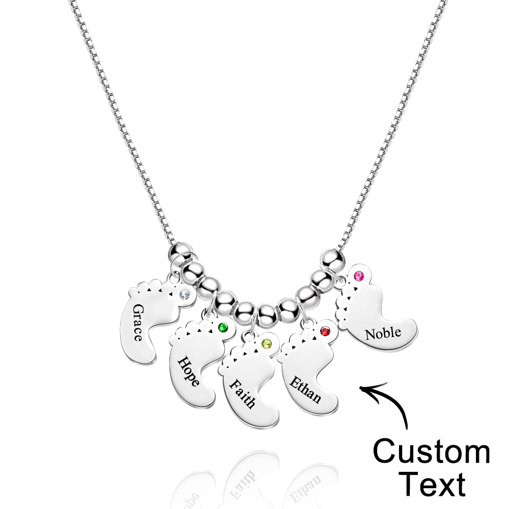 Collana Con Ciondolo Con Piedini Per Bambini Con Nome Personalizzato Birthstone Per Natale - soufeelit