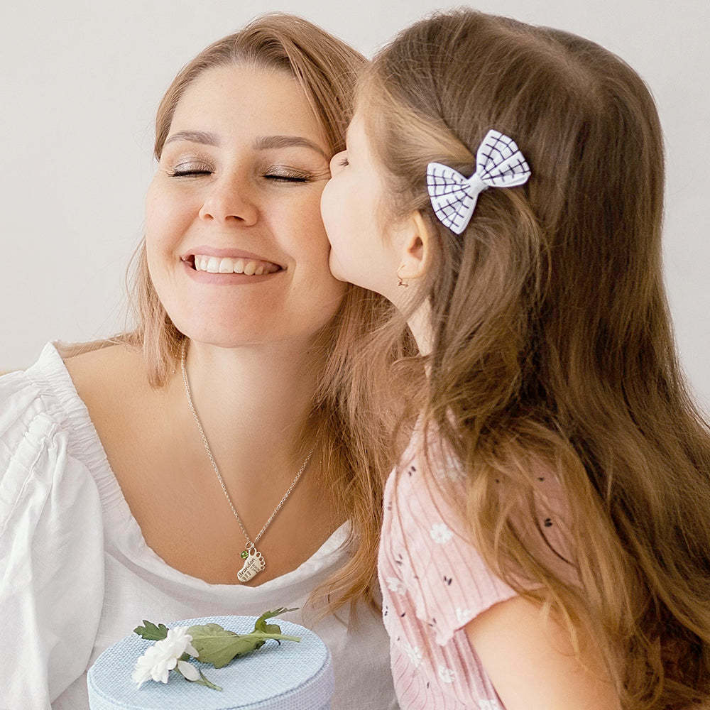 Collana Personalizzata Con Ciondolo A Forma Di Piede Di Bambino Con Collana Di Pietre Portafortuna, Regalo Di Compleanno Per Baby Shower Per La Nuova Mamma Del Bambino - soufeelit