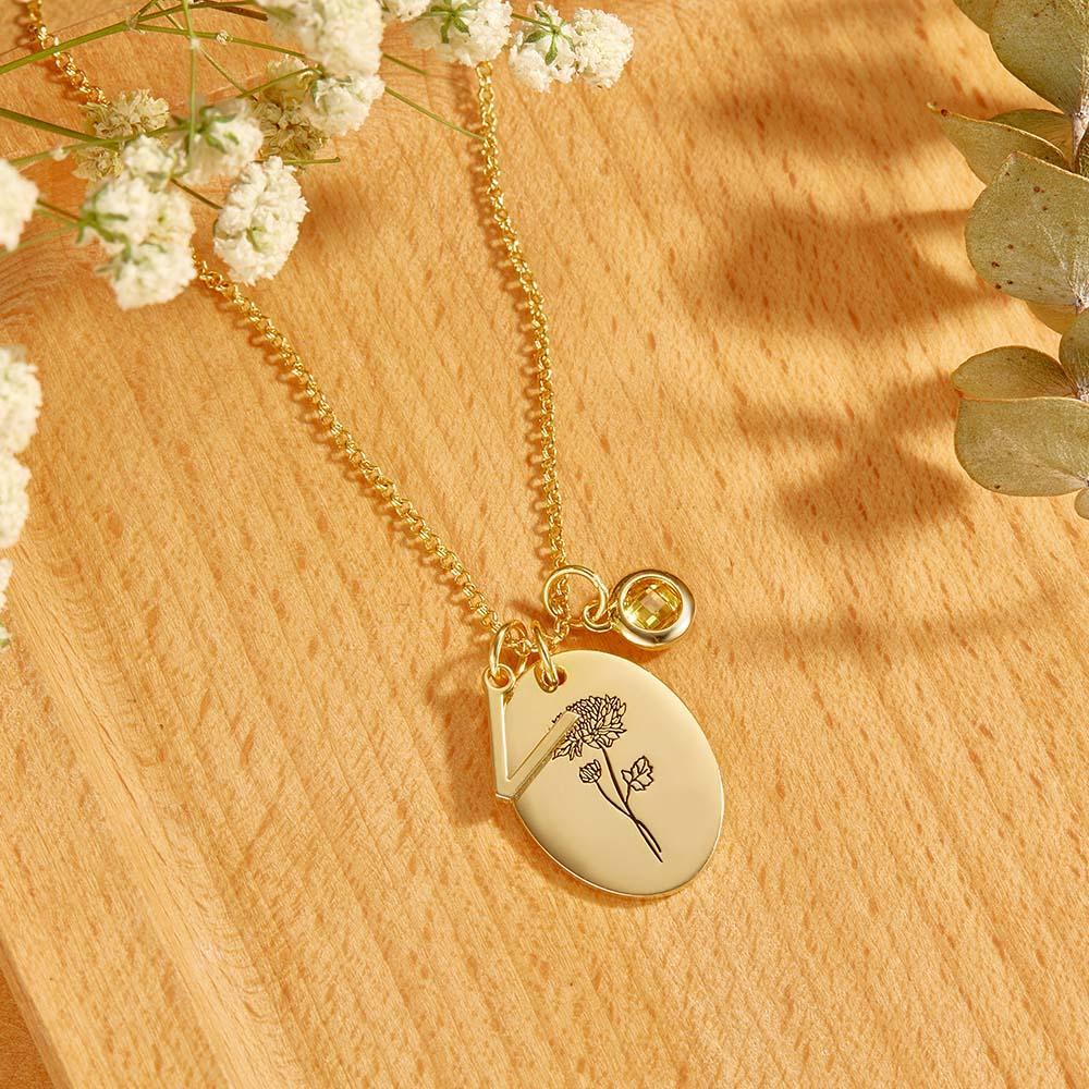 Collana Con Testo Personalizzato Collana Con Pietra Portafortuna Collana Con Fiori Di Nascita Regalo Per La Mamma - soufeelit