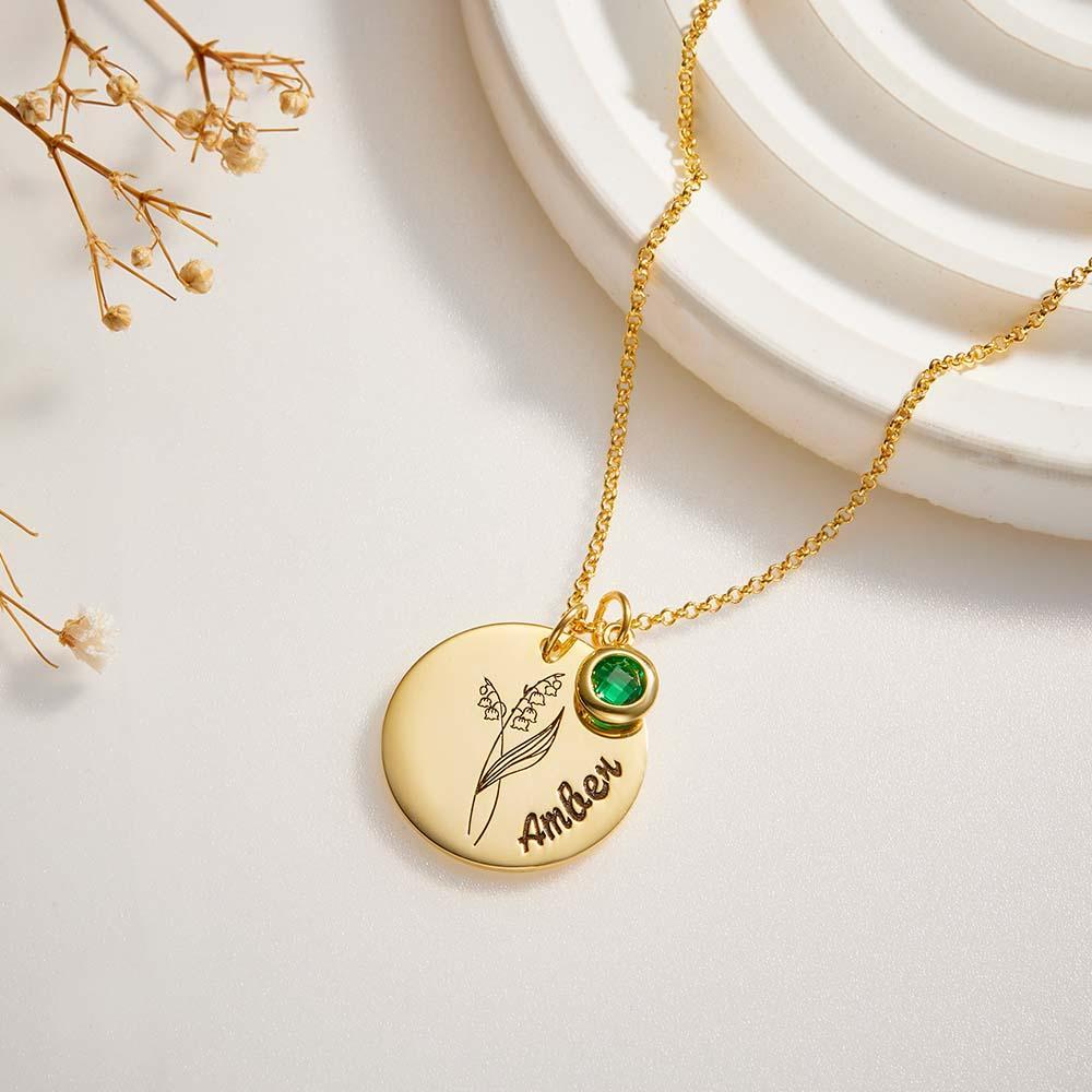 Collana Personalizzata Con Nome Di Fiore Di Nascita E Regalo Per La Festa Della Mamma Con Pietra Portafortuna - soufeelit