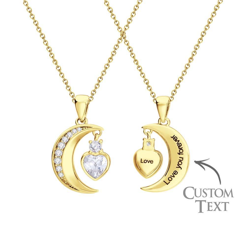 Collana Con Luna In Zirconi Incisa Con Ciondolo In Pietra Portafortuna A Forma Di Cuore, Regali Per Lei - soufeelit