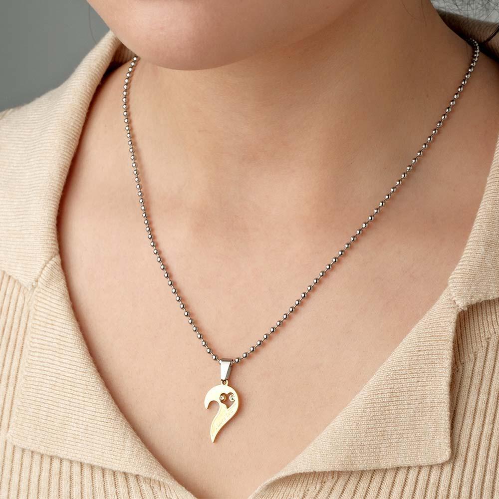 Set Di Collane Con Strass Ti Amo Con Incisione Personalizzata, Splendida Collana Con Cuore D'amore Per Coppie - soufeelit