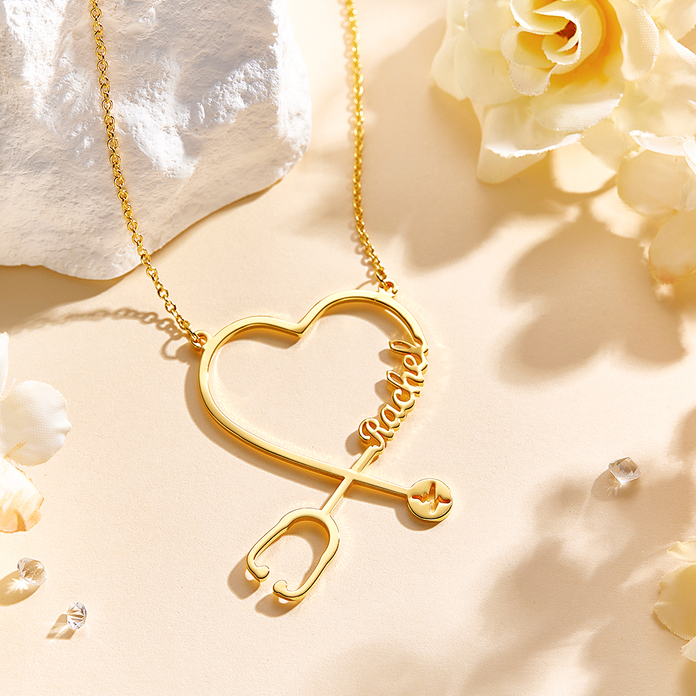 Collana Con Stetoscopio Con Nome Personalizzato Collana Con Nome A Forma Di Cuore Collana Con Nome A Forma Di Cuore Regali Per Infermieri Regali Medici