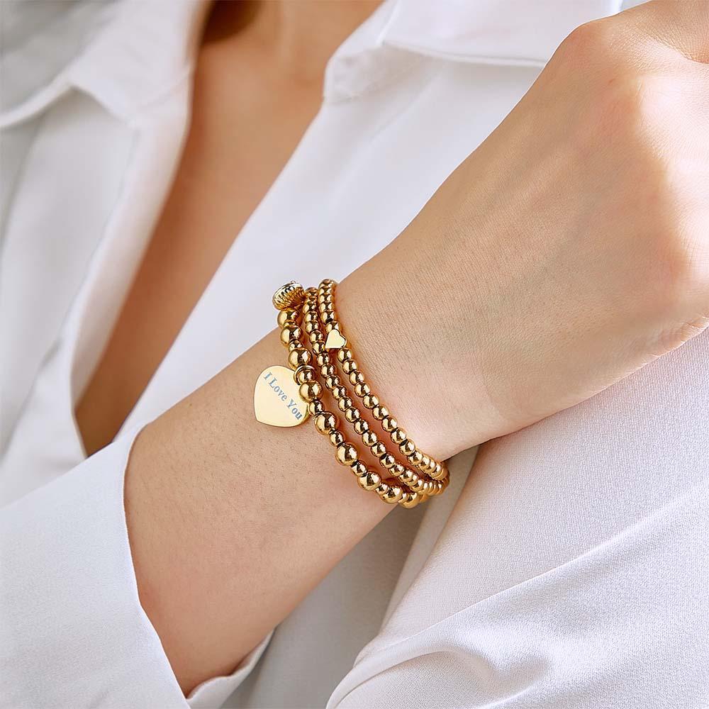 Bracciale Con Cuori D'amore Incisi Personalizzati, Regalo In Metallo Per Lei - soufeelit