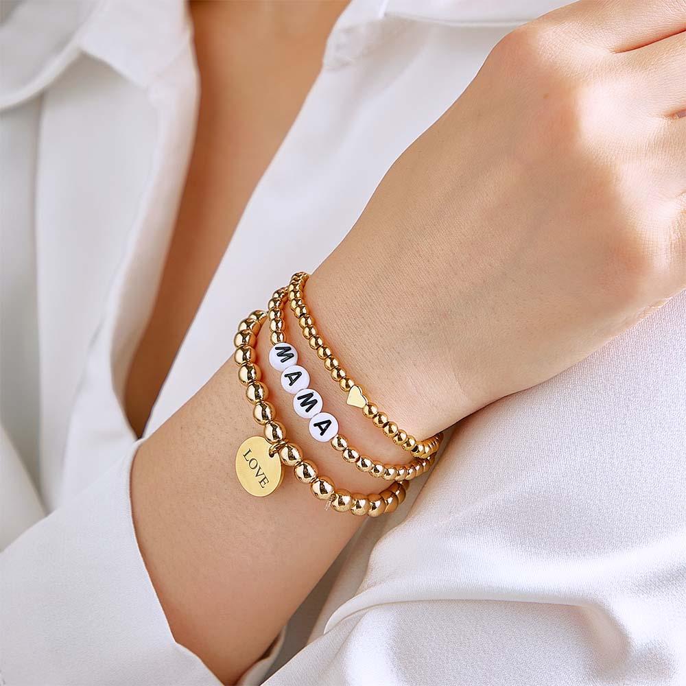 Bracciale Con Perline Con Nome Personalizzato. Regalo Per La Festa Della Mamma In Stile Bohémien - soufeelit