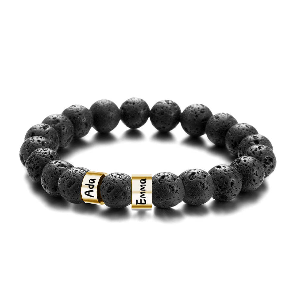 Bracciale Con Perline In Pietra Lavica Nera Con Nome Personalizzato, Regalo Per Uomo, Marito, Padre, Nonno - soufeelit