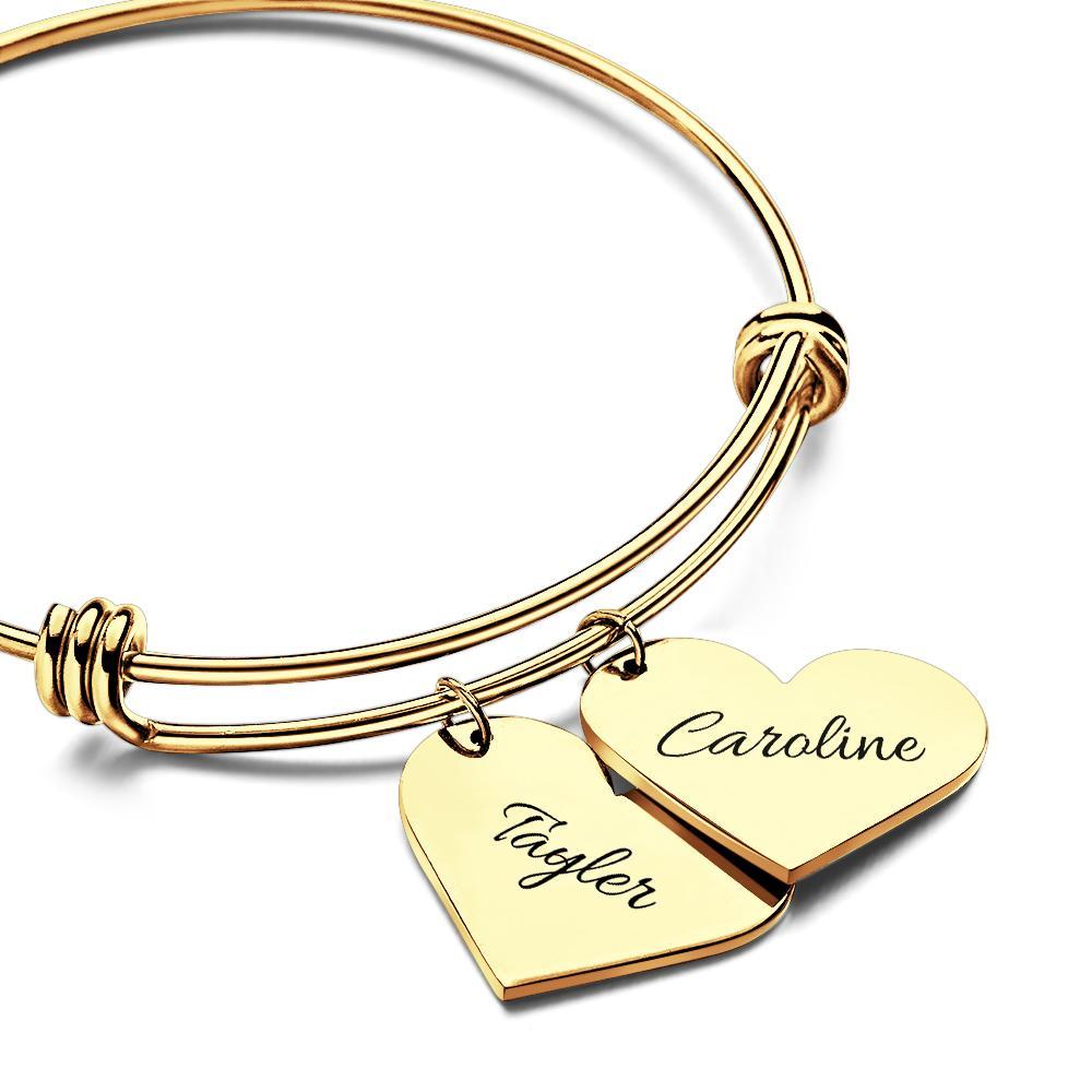 Braccialetti Con Ciondoli A Cuore Personalizzati, Regali Per Il Suo Nome, Braccialetti Rigidi Per Donne, Gioielli Fatti A Mano, Bracciale Inciso Per La Mamma - soufeelit