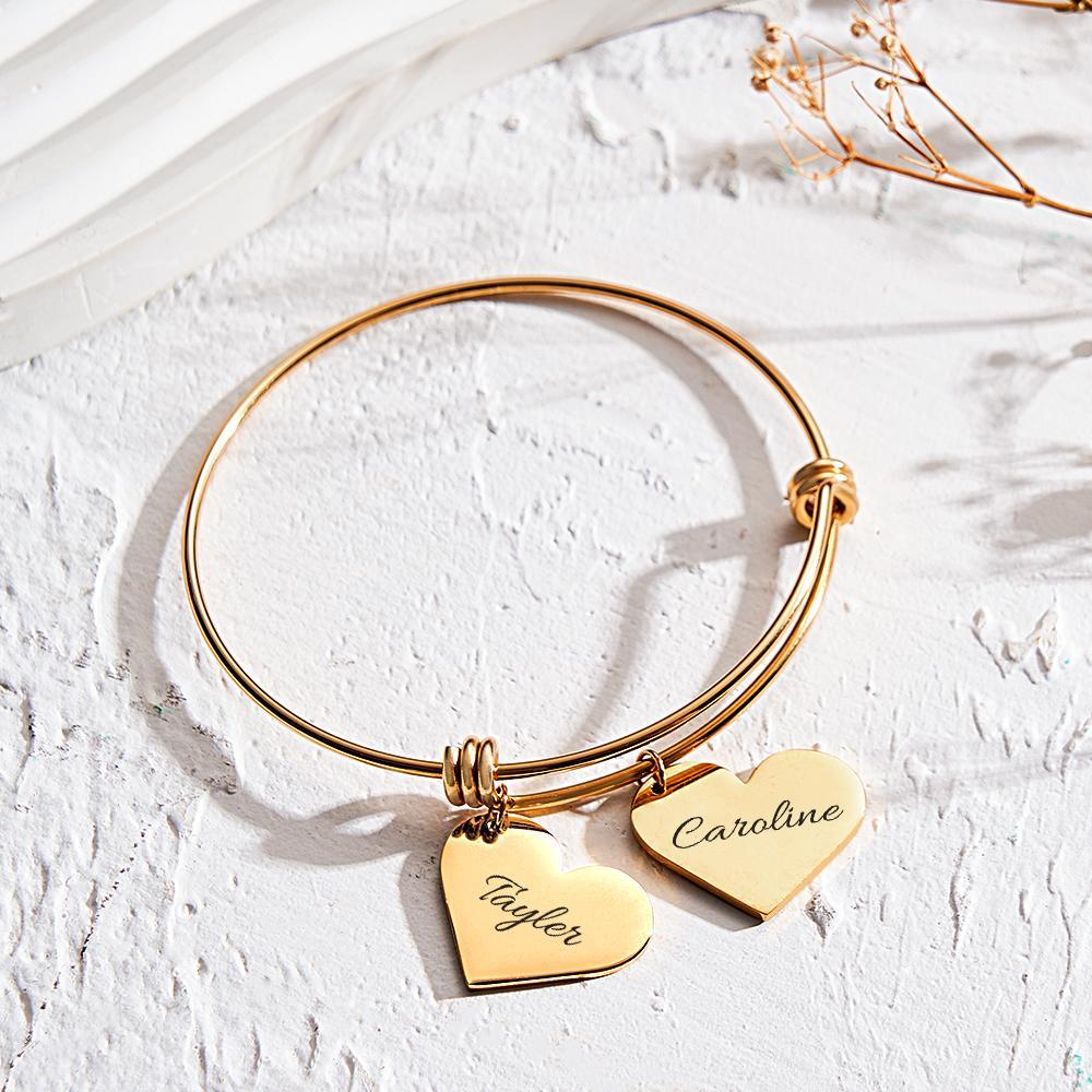 Braccialetti Con Ciondoli A Cuore Personalizzati, Regali Per Il Suo Nome, Braccialetti Rigidi Per Donne, Gioielli Fatti A Mano, Bracciale Inciso Per La Mamma - soufeelit