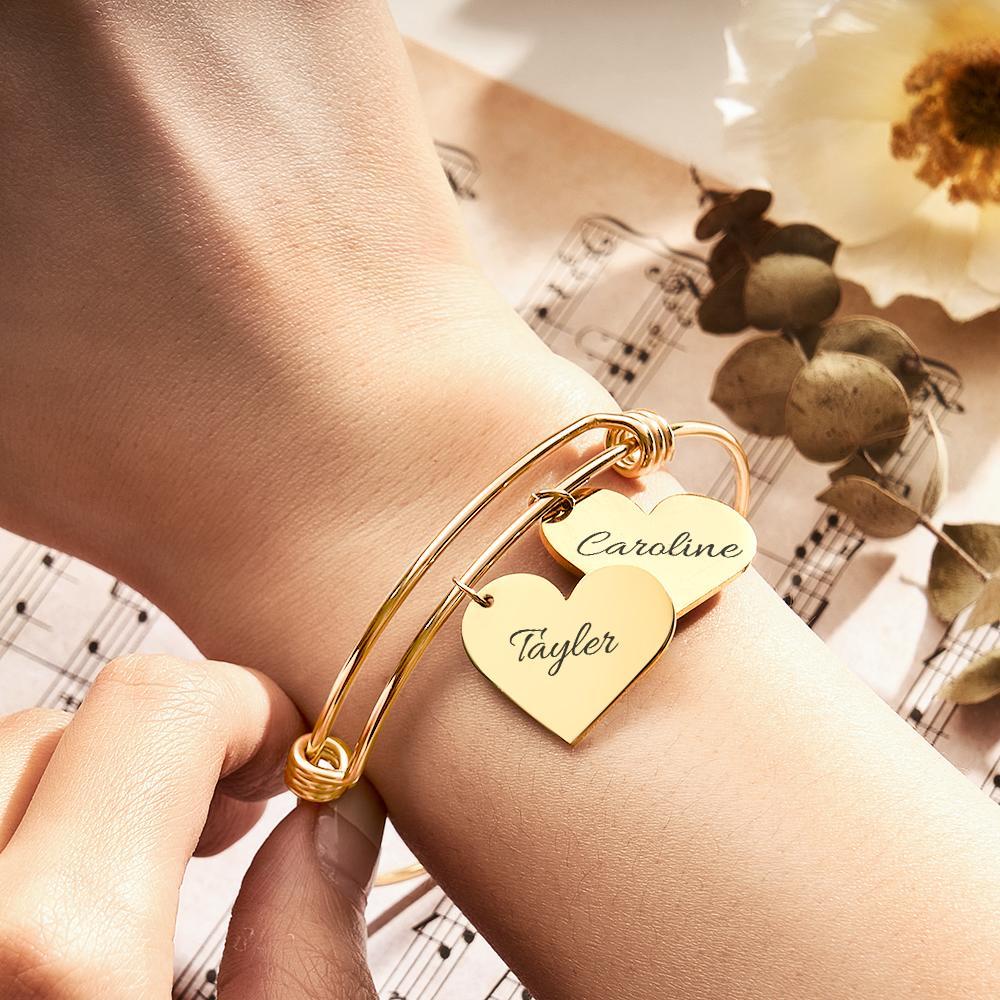 Braccialetti Con Ciondoli A Cuore Personalizzati, Regali Per Il Suo Nome, Braccialetti Rigidi Per Donne, Gioielli Fatti A Mano, Bracciale Inciso Per La Mamma - soufeelit