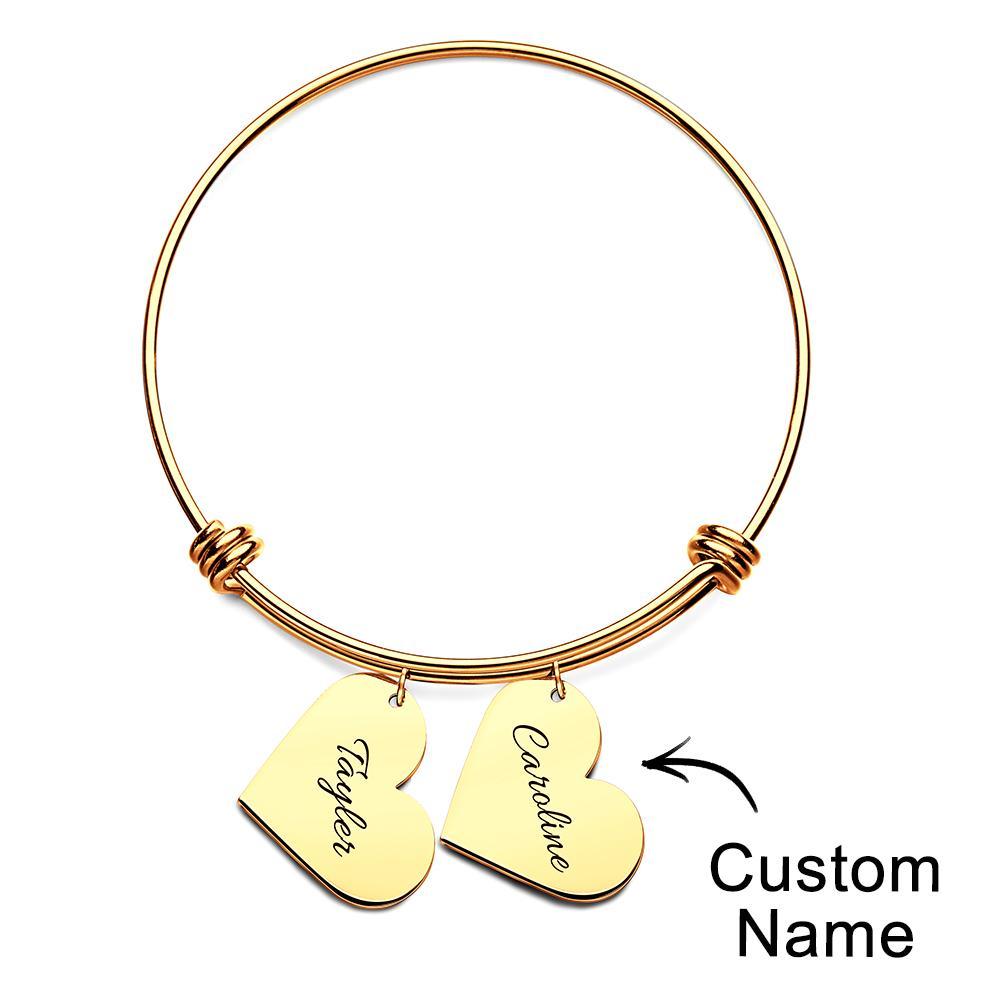 Braccialetti Con Ciondoli A Cuore Personalizzati, Regali Per Il Suo Nome, Braccialetti Rigidi Per Donne, Gioielli Fatti A Mano, Bracciale Inciso Per La Mamma - soufeelit