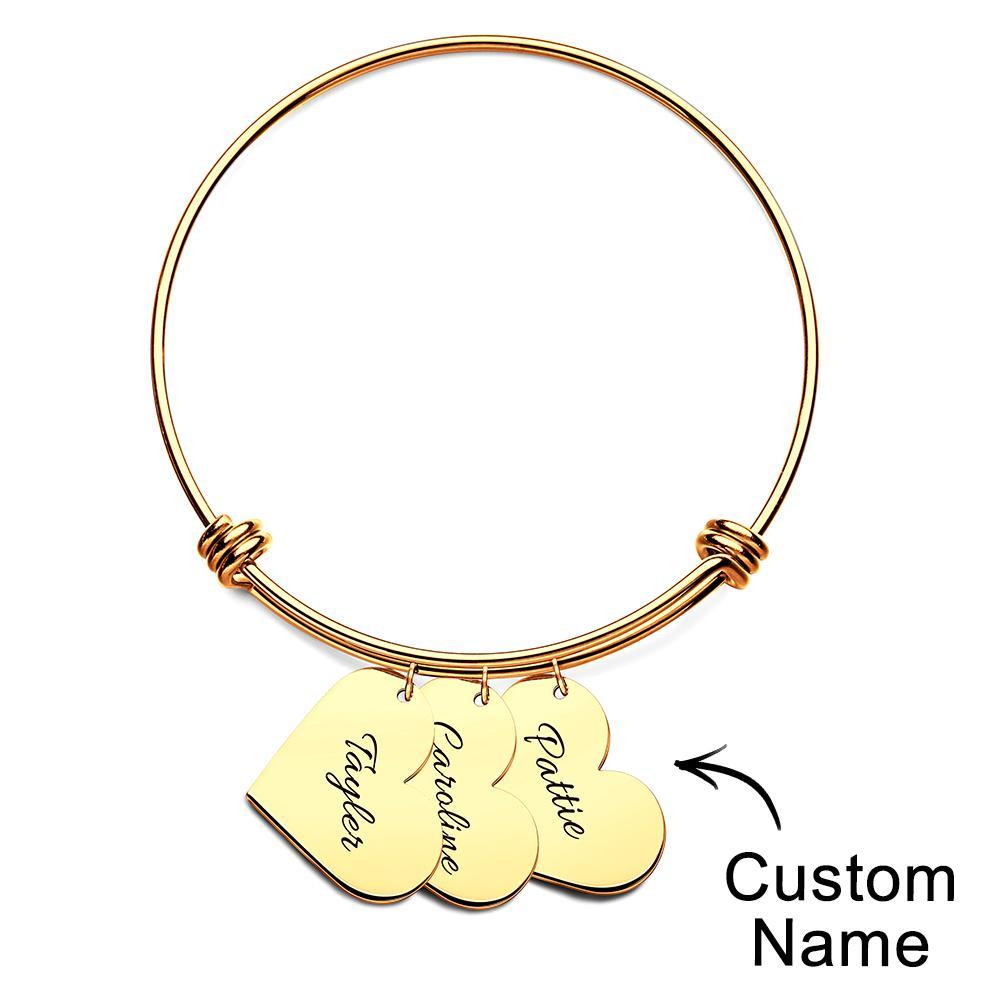 Braccialetti Con Ciondoli A Cuore Personalizzati, Regali Per Il Suo Nome, Braccialetti Rigidi Per Donne, Gioielli Fatti A Mano, Bracciale Inciso Per La Mamma - soufeelit