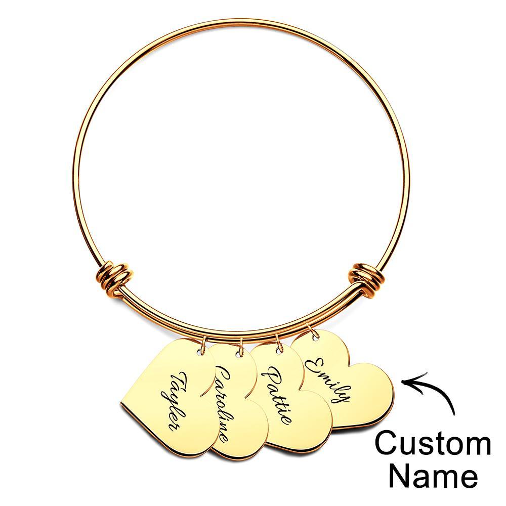 Braccialetti Con Ciondoli A Cuore Personalizzati, Regali Per Il Suo Nome, Braccialetti Rigidi Per Donne, Gioielli Fatti A Mano, Bracciale Inciso Per La Mamma - soufeelit