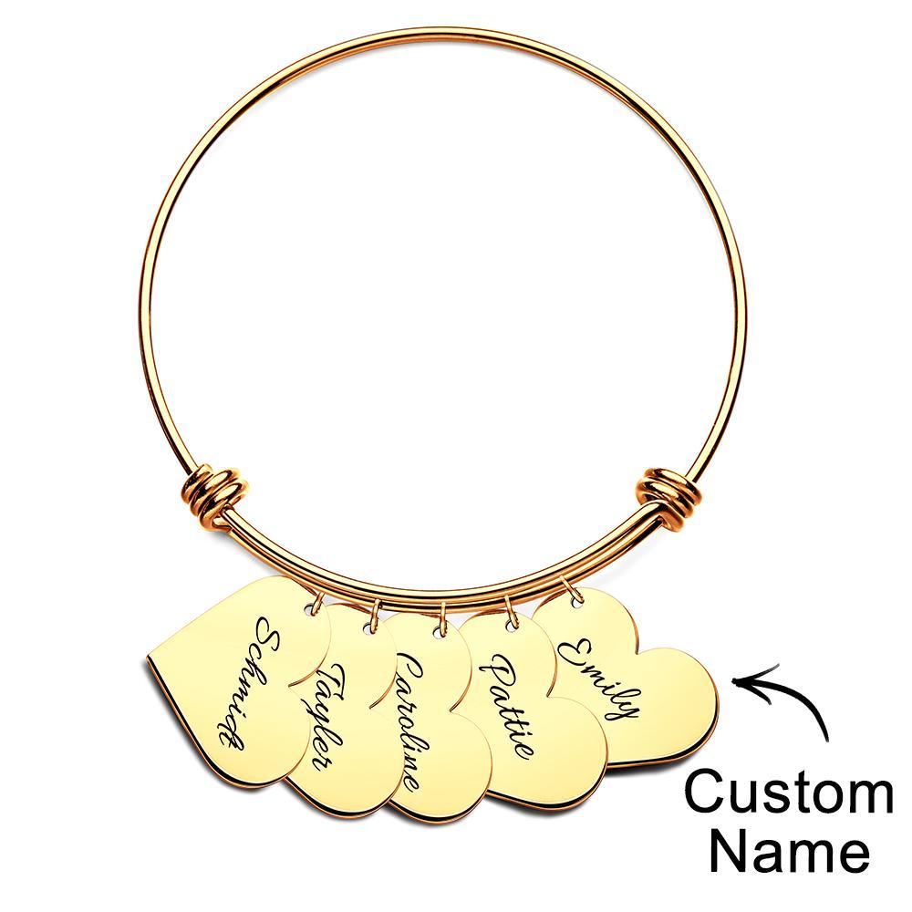 Braccialetti Con Ciondoli A Cuore Personalizzati, Regali Per Il Suo Nome, Braccialetti Rigidi Per Donne, Gioielli Fatti A Mano, Bracciale Inciso Per La Mamma - soufeelit