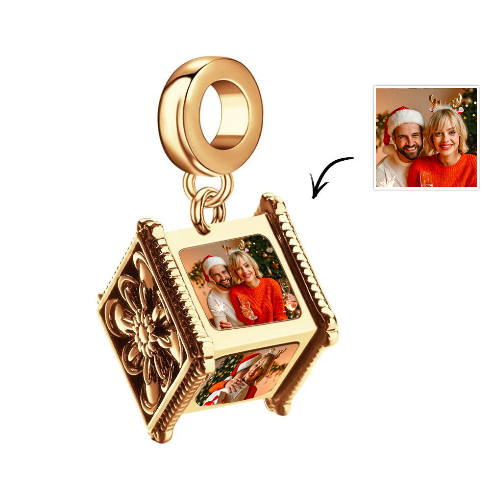 Ciondolo Con Foto Che Contiene 4 Immagini Personalizzate Su Quattro Lati Con Perline E Bracciale Con Catena A Forma Di Serpente, Regalo Ideale Per Natale - soufeelit