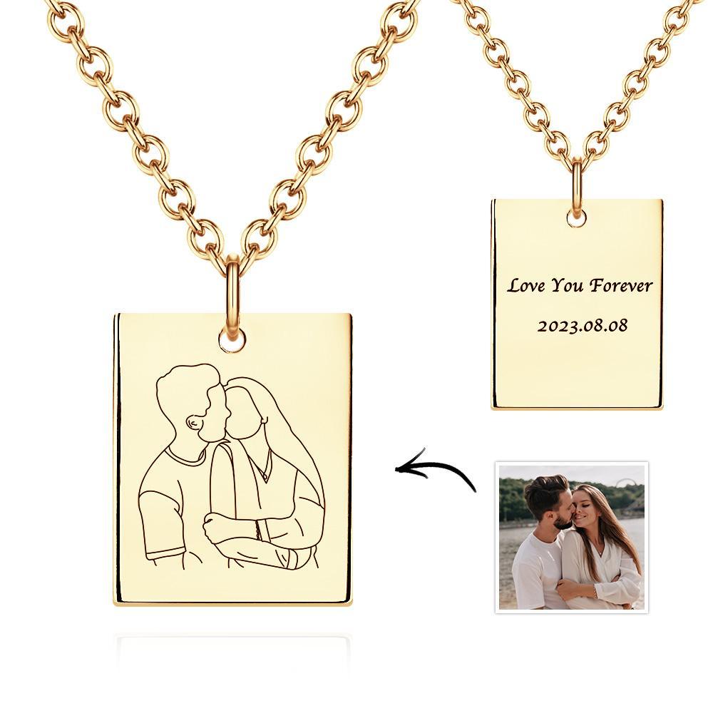 Collana Con Foto Personalizzata Incisa A Forma Di Rettangolo Per Commemorare I Regali Per Le Donne - soufeelit