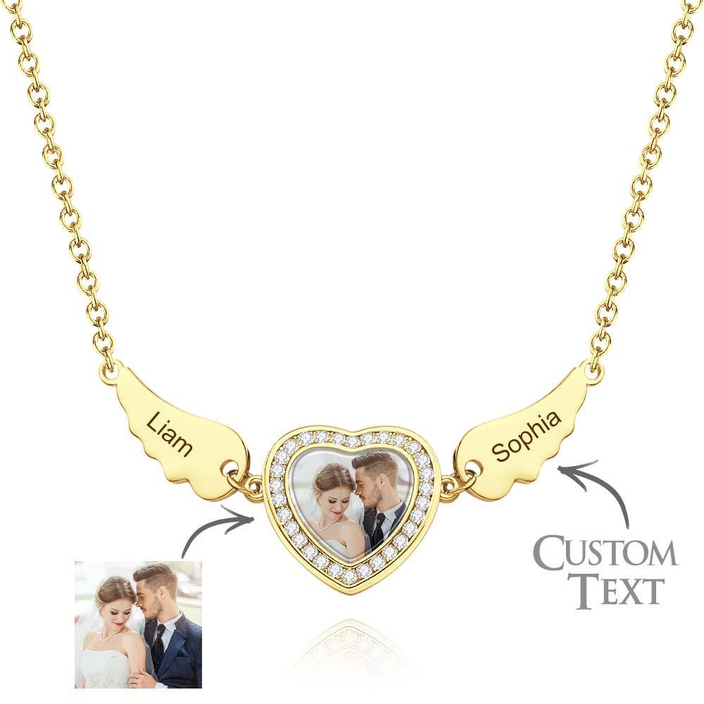 Collana Con Foto Personalizzate Con Ali D'angelo, Decorazione Con Zirconi, Collana Con Ciondolo A Cuore, Regali Per Lei - soufeelit