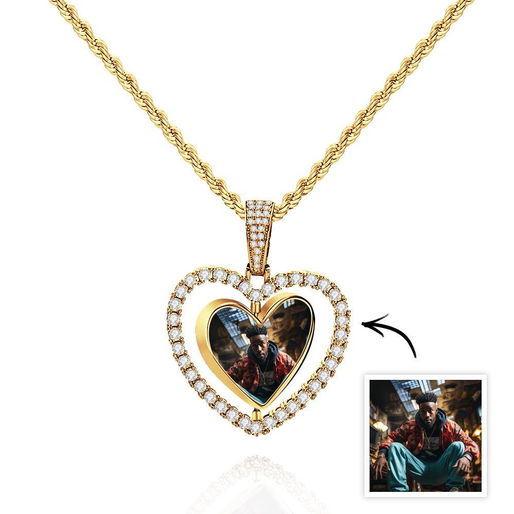 Collana Con Foto Hip Hop, Cuore Girevole, Ciondolo In Zircone Vuoto, Regali Per Uomini - soufeelit
