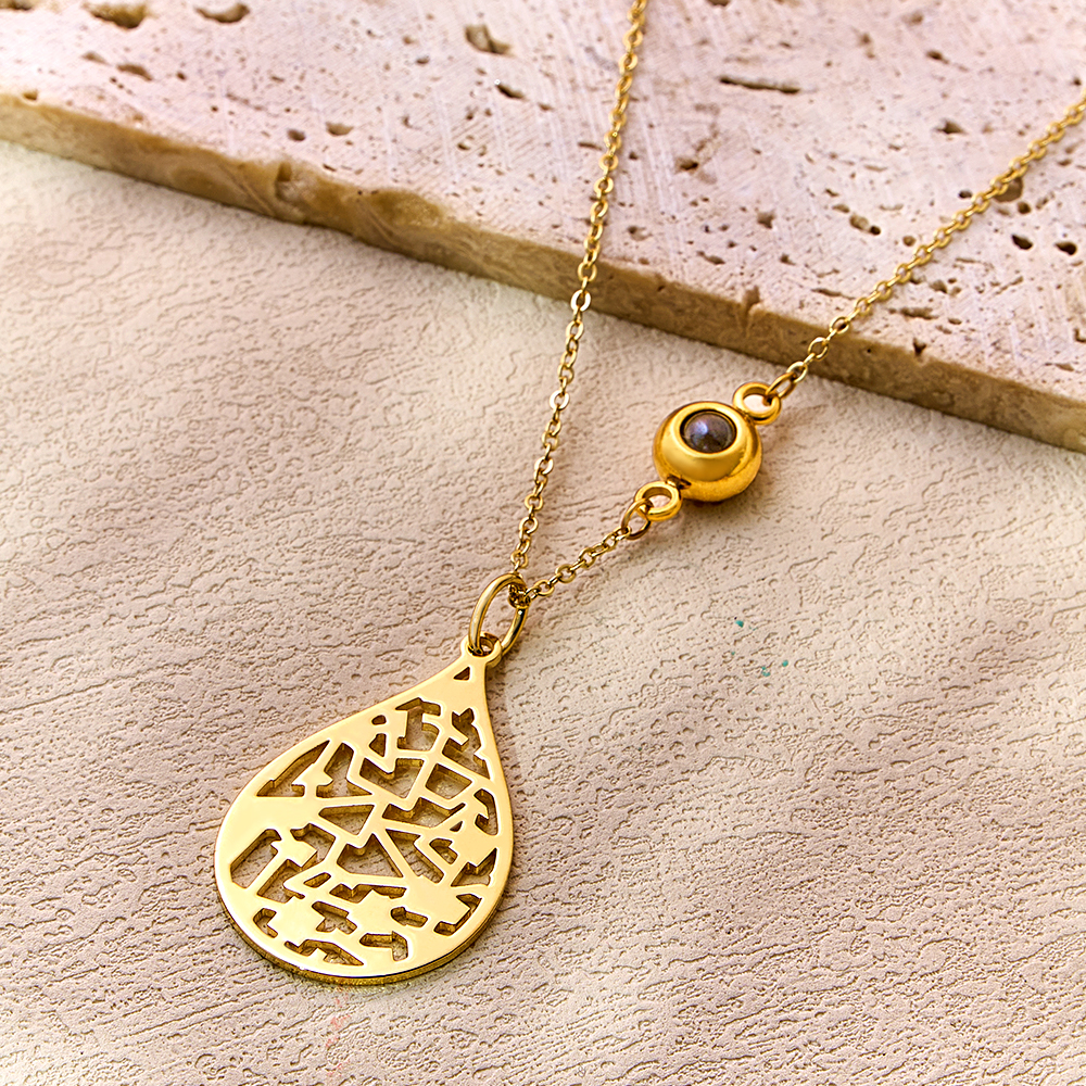 Collana Con Mappa Personalizzata 'threads Of Life', Piccola Collana Con Mappa A Forma Di Goccia D'acqua, Regalo Per Il Suo Anniversario. - soufeelit
