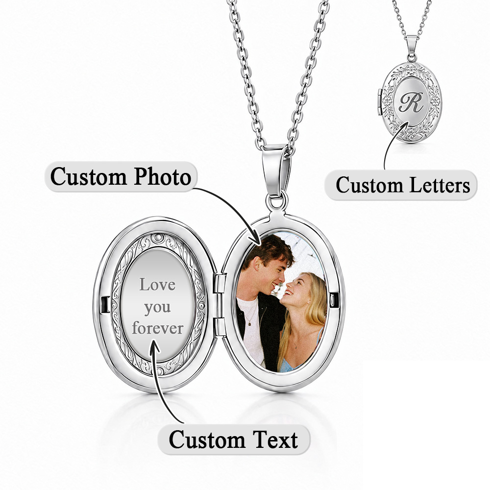 Collana Con Medaglione Con Foto Iniziale Personalizzata, Con Lettera Incisa Personalizzata, Con Foto Ovale, Regalo Di Gioielli Commemorativi Vintage Per Le Donne
