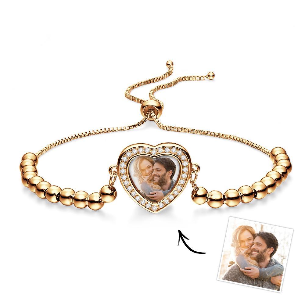 Bracciale Con Foto Personalizzato Perline Personalizzate Ciondolo Con Zirconi A Forma Di Cuore Bracciale Regolabile Regali Per Le Donne - soufeelit