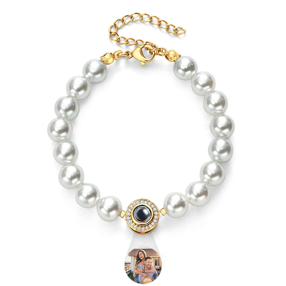 Regalo Di Coppia Con Catena Di Perle Braccialetto Con Perline Di Diamanti Con Proiezione Personalizzata - soufeelit