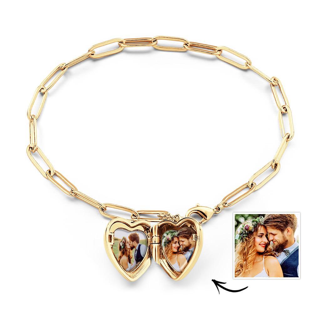 Bracciale Con Medaglione A Cuore, Medaglione Con Foto, Braccialetto A Cuore Piccolo Personalizzato, Regalo Di Compleanno Per Ragazze - soufeelit