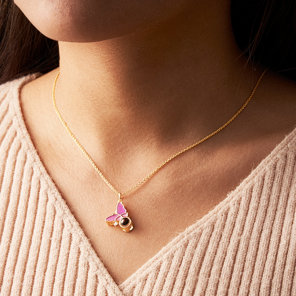 Collana Con Proiezione Di Farfalle Immagine Personalizzata All'interno Del Ciondolo Gioielli Ricordo Regalo Per Migliore Amico Alla Moda - soufeelit