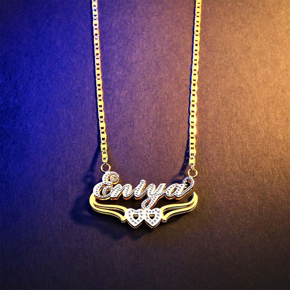 Collana Con Nome Personalizzato Collana Con Doppio Cuore Alla Moda, Regali Per Uomo - soufeelit