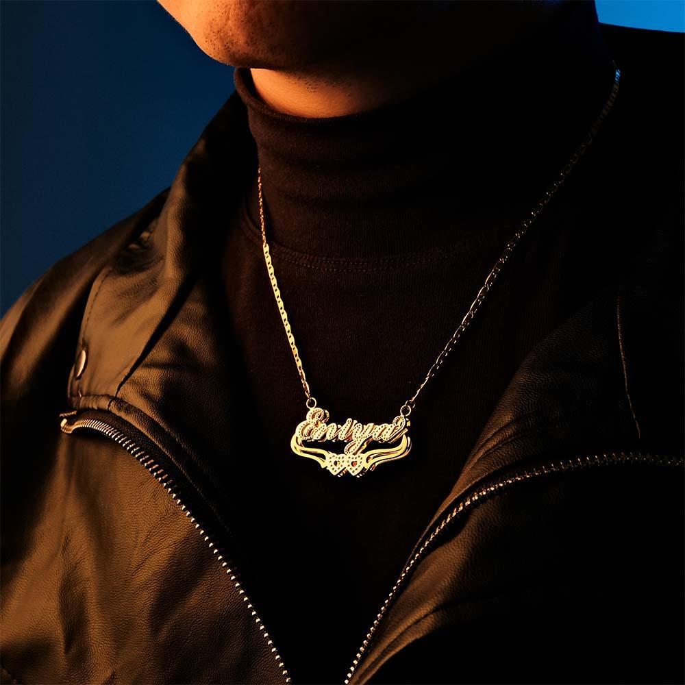 Collana Con Nome Personalizzato Collana Con Doppio Cuore Alla Moda, Regali Per Uomo - soufeelit