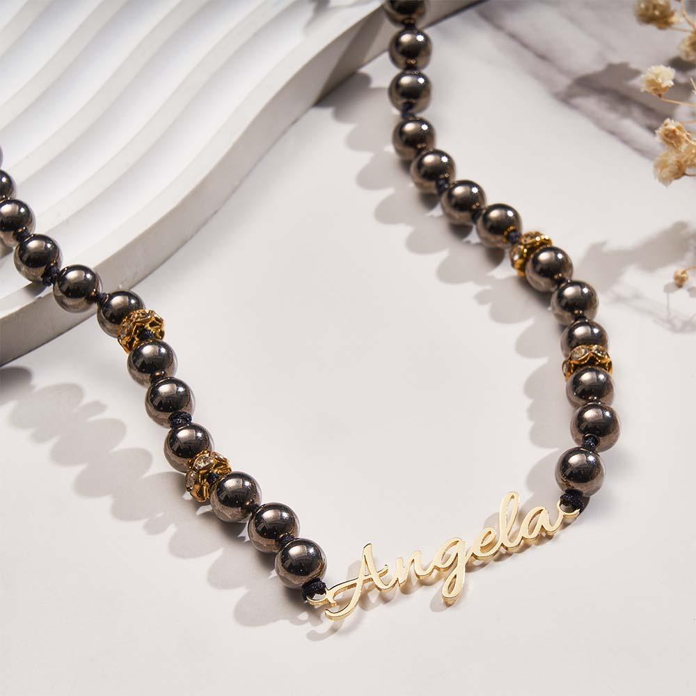 Collana Con Perline Nere Con Nome Personalizzato. Gioielli Semplici, Regali Per Lei - soufeelit