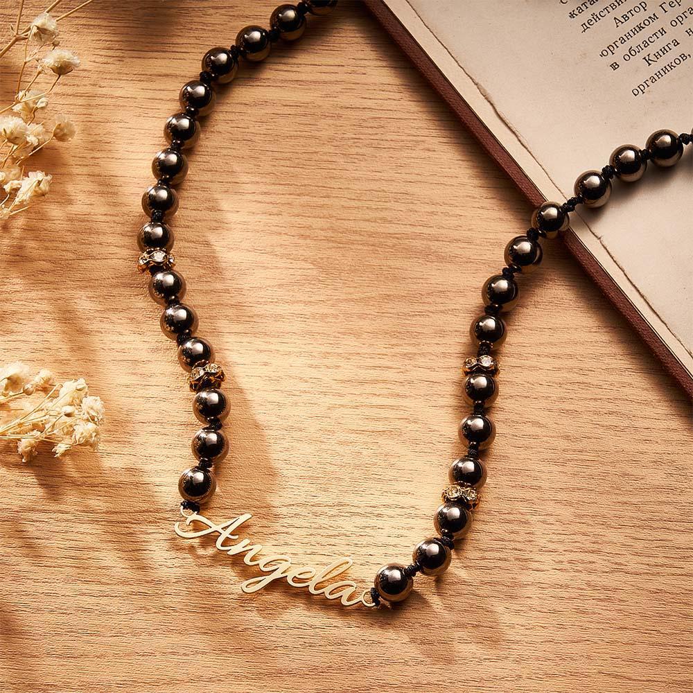 Collana Con Perline Nere Con Nome Personalizzato. Gioielli Semplici, Regali Per Lei - soufeelit